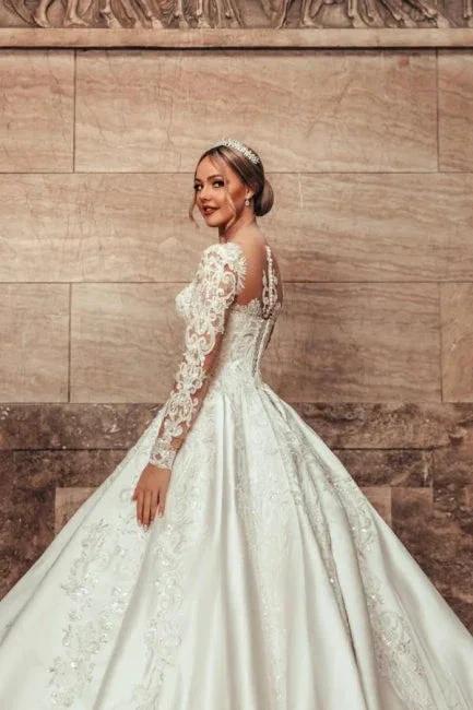 Gorgeous Princess A-line Satin Lace Wedding Dresses With Long Sleeves by misshow.com