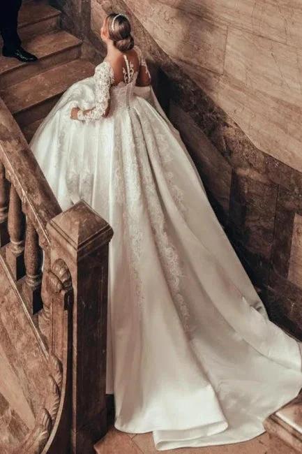 Gorgeous Princess A-line Satin Lace Wedding Dresses With Long Sleeves by misshow.com