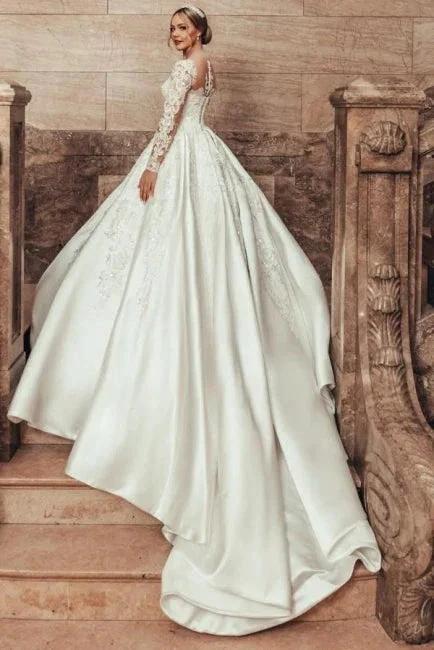 Gorgeous Princess A-line Satin Lace Wedding Dresses With Long Sleeves by misshow.com
