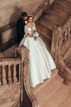 Gorgeous Princess A-line Satin Lace Wedding Dresses With Long Sleeves by misshow.com