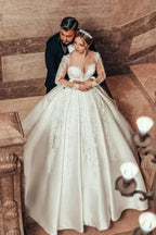 Gorgeous Princess A-line Satin Lace Wedding Dresses With Long Sleeves by misshow.com