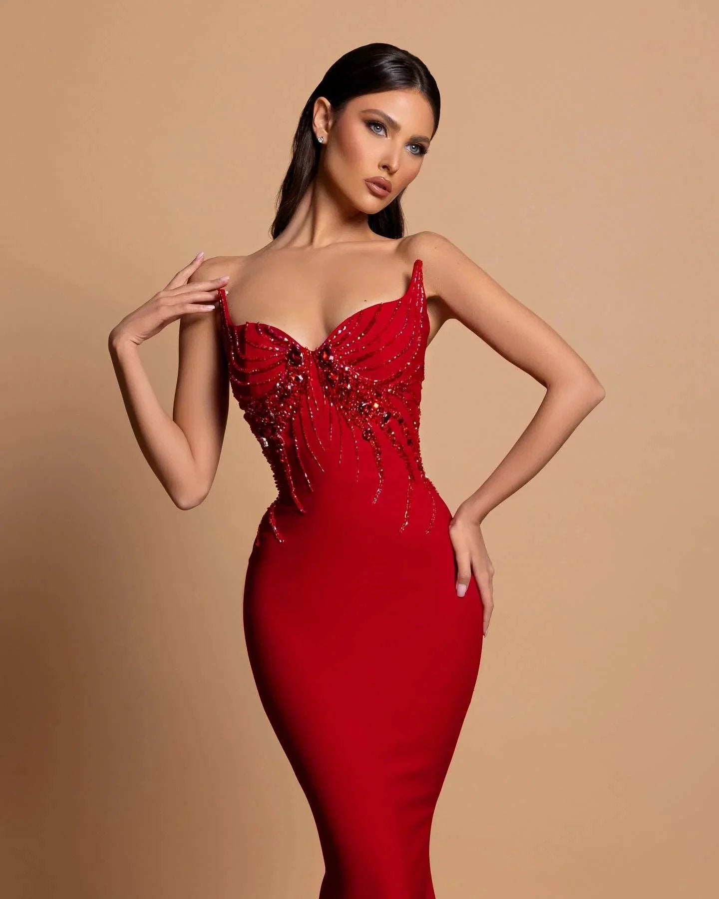 Gorgeous Satin Sleeveless Mermaid Sweetheart Rhinestone Long Prom Dress by misshow.com
