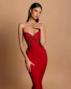 Gorgeous Satin Sleeveless Mermaid Sweetheart Rhinestone Long Prom Dress by misshow.com