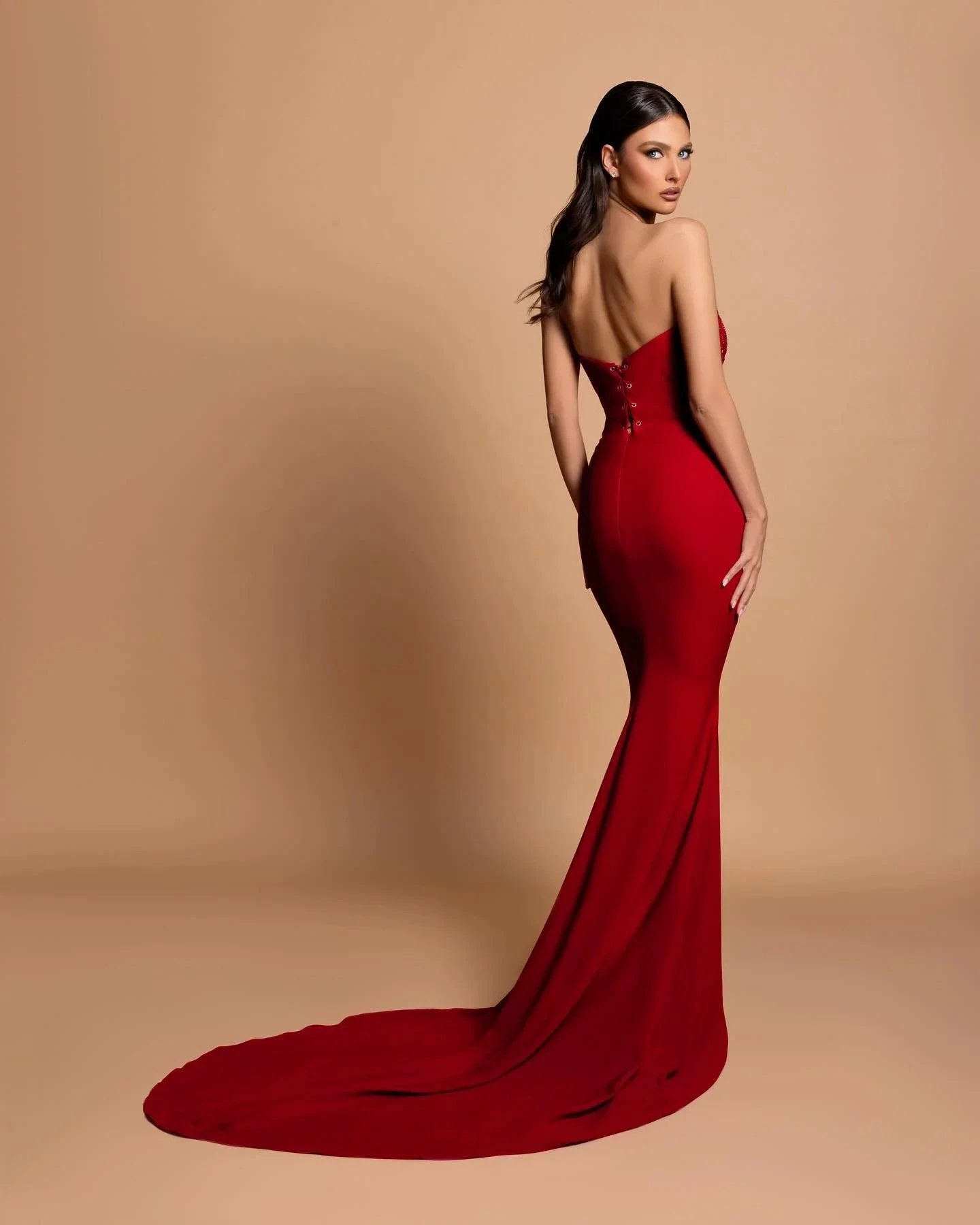 Gorgeous Satin Sleeveless Mermaid Sweetheart Rhinestone Long Prom Dress by misshow.com