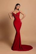 Gorgeous Satin Sleeveless Mermaid Sweetheart Rhinestone Long Prom Dress by misshow.com