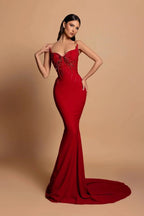 Gorgeous Satin Sleeveless Mermaid Sweetheart Rhinestone Long Prom Dress by misshow.com