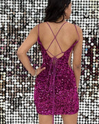 Gorgeous Short Sequined Spaghetti Straps V-neck Tight Homecoming Dress by misshow.com
