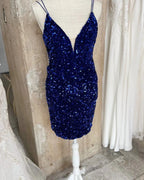 Gorgeous Short Sequined Spaghetti Straps V-neck Tight Homecoming Dress by misshow.com