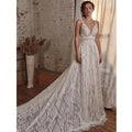 Gorgeous Spaghetti Strap Wedding Dresses Lace Bohemian Deep V-Neck Open Back Illusion Bridal Gowns свадебный наряд Robe De by payinti