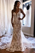 Gorgeous Mermaid Champagne Wedding Dress With Appliques WD732 by pgmdress