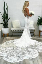 Gorgeous Mermaid Deep V Neck Backless Lace Wedding Dresses WD701 by pgmdress