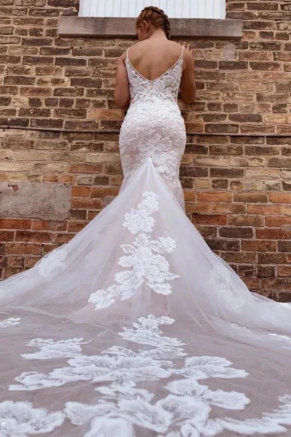 Gorgeous Mermaid Spaghetti Straps Wedding Dresses With Appliques WD702 by pgmdress