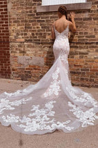 Gorgeous Mermaid Spaghetti Straps Wedding Dresses With Appliques WD702 by pgmdress