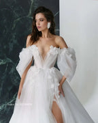 Graceful Hot Sale 3D FlowerWedding Dresses with Detachable Sleeves Wedding Gowns Sweetheart Bridal Dresses Open Back Appliqued by payinti