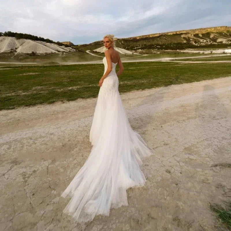 Graceful Sweetheart Wedding Dresses For Women Mermaid Strapless Beach Sequins Bridal Gown Sleeveless Court Train Robe De Mariée by payinti
