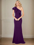 A-line One Shoulder Floor-Length Chiffon Mother of the Bride Dress With Ruffles by Dreamylily