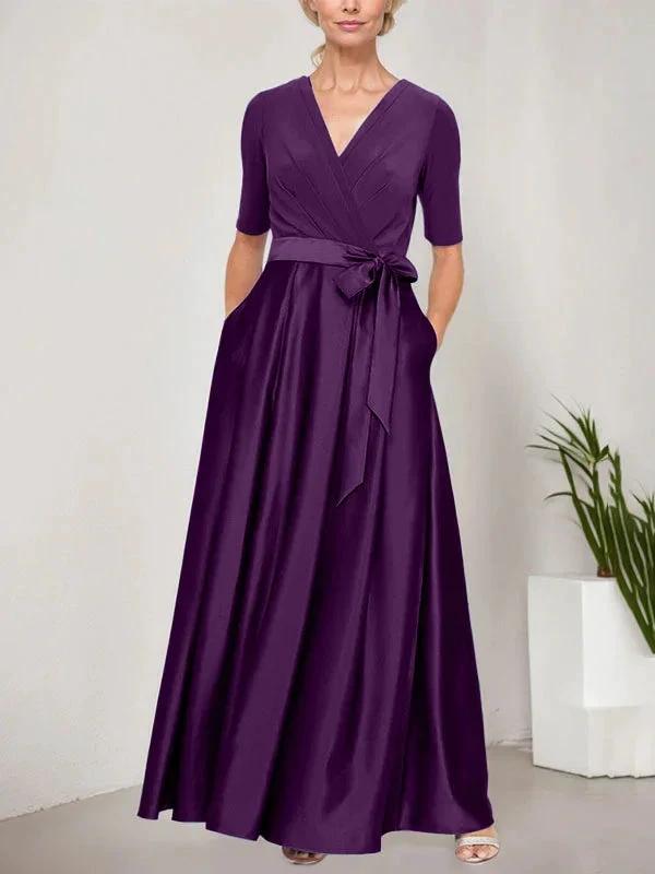 Surplice Neckline Ballgown with Full Satin Skirt &amp; Jersey Bodice by Dreamylily