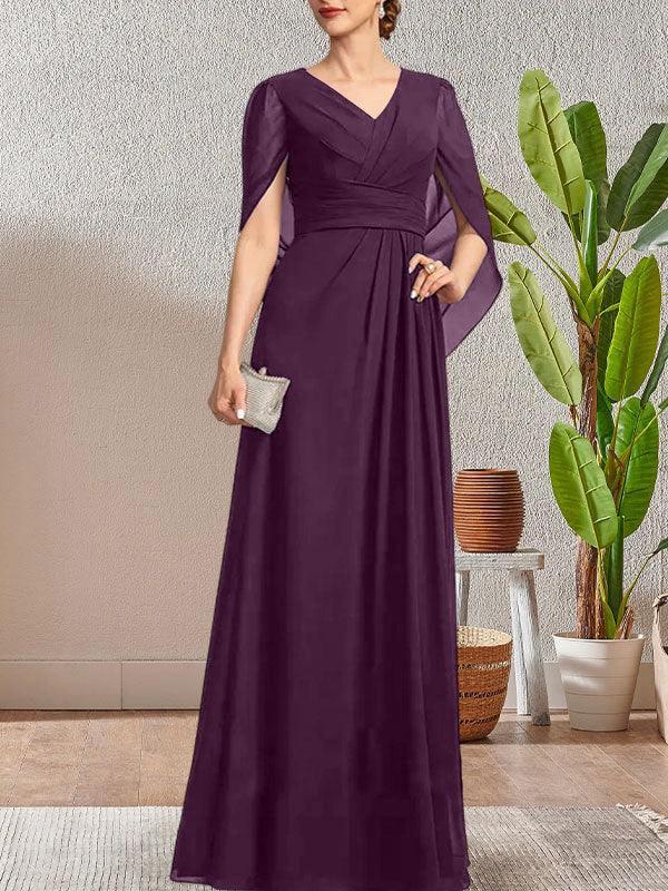 Dark Navy A-Line V-Neck Long Mother of Bride Dress by Dreamylily