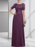 A-line Scoop Floor-Length Lace Chiffon Mother of the Bride Dress With Sequins by Dreamylily