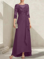 A-line Scoop Illusion Asymmetrical Lace Chiffon Mother of the Bride Dress With Sequins Cascading Ruffles by Dreamylily