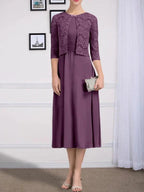 A-line Scoop Tea-Length Chiffon Mother of the Bride Dress With Pleated by Dreamylily