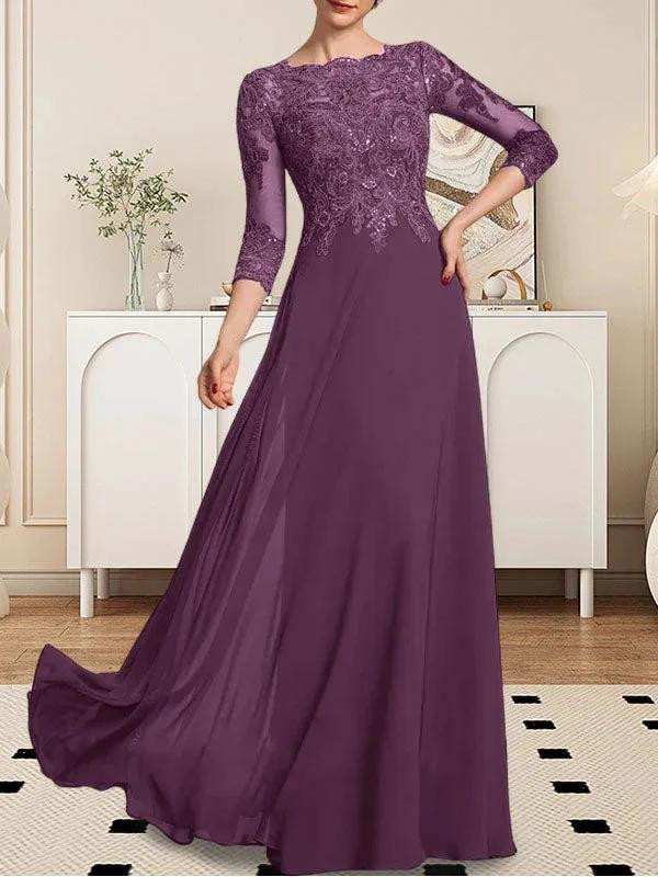 A-line Scoop Floor-Length Lace Chiffon Mother of the Bride Dress With Sequins by Dreamylily
