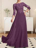 A-line Scoop Floor-Length Lace Chiffon Mother of the Bride Dress With Sequins by Dreamylily
