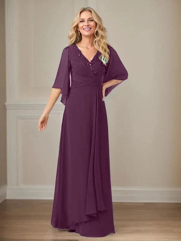 A-Line V-Neck Long Sequins Chiffon Mother Dress by Dreamylily