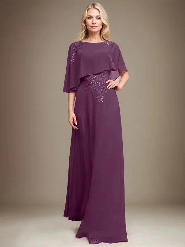A-line Scoop Floor-Length Chiffon Lace Mother of the Bride Dress With Sequins Beading by Dreamylily
