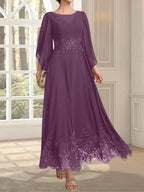 A-line Scoop Illusion Ankle-Length Lace Chiffon Mother of the Bride Dress With Sequins by Dreamylily