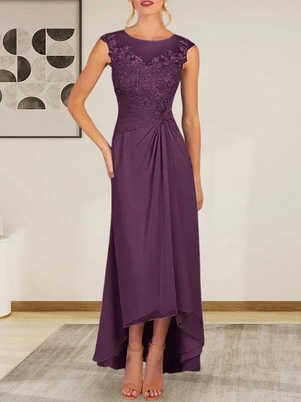 Champagne A-Line Scoop Lace Chiffon Dress by Dreamylily