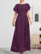 A-line Scoop Ankle-Length Lace Chiffon Mother of the Bride Dress With Sequins by Dreamylily
