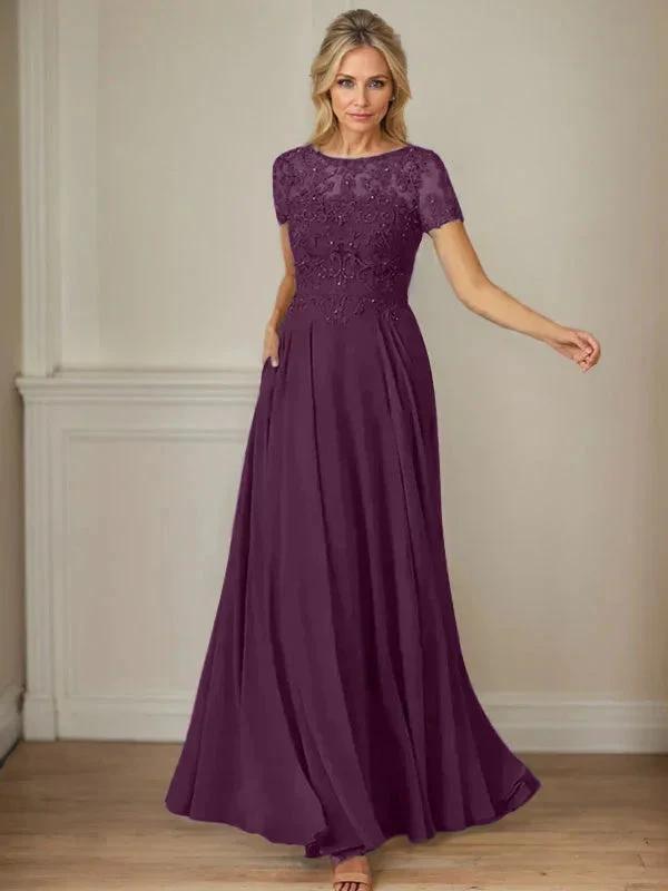 Dark Navy A-Line Boatneck Sequins Chiffon Dress by Dreamylily