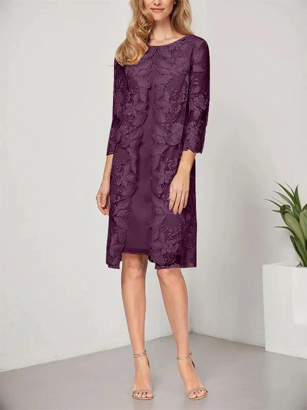 A-line Scoop Knee-Length Chiffon Lace Mother of the Bride Dress With Jacket by Dreamylily