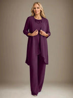 Chiffon Scoop Long Sleeves Mother Of The Bride Pantsuits With Jacket by Dreamylily
