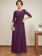 A-line Scoop Illusion Ankle-Length Chiffon Lace Mother of the Bride Dress With Rhinestone Beading by Dreamylily