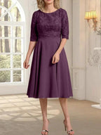 A-line Scoop Knee-Length Lace Chiffon Mother of the Bride Dress by Dreamylily
