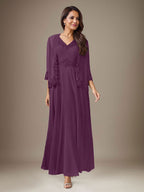 Plum A-Line Sequins Chiffon Dress