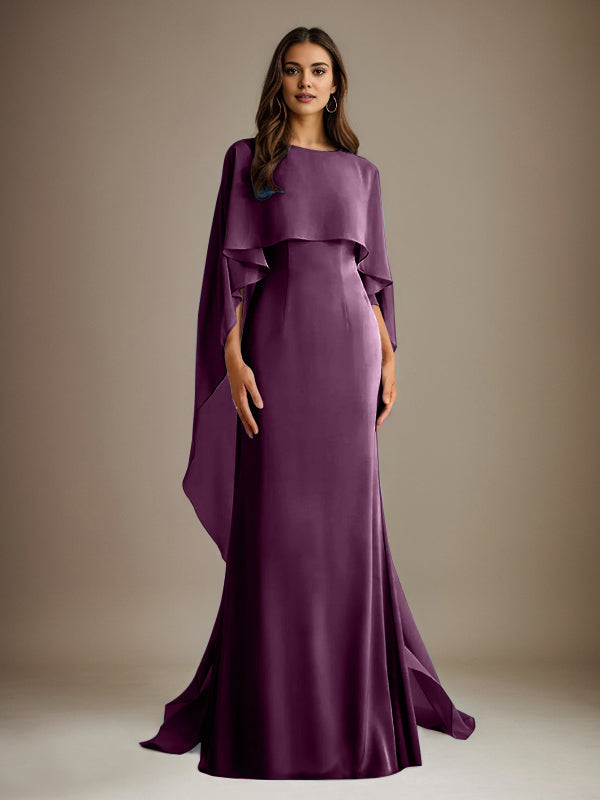 Sheath/Column Boatneck Floor-Length Chiffon Mother of the Bride Dress With Cascading Ruffles