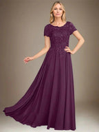 A-Line Scoop Floor-Length Chiffon Mother of the Bride Dress With Applique & Sequins by Dreamylily