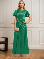 A-line Scoop Ankle-Length Stretch Satin Mother of the Bride Dress With Pleated Beading by Dreamylily