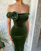 Green Mermaid Off the Shoulder Flowers Stain Prom Dress with Ruffles by misshow.com