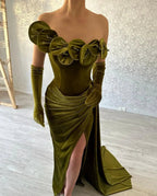 Green One Shoulder Strapless Ruffles Prom Dress with Split by misshow.com