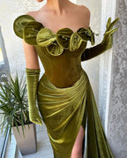 Green One Shoulder Strapless Ruffles Prom Dress with Split by misshow.com
