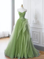 Saflor | Green A-Line Off Shoulder Long Prom Dress Lace Long Evening Dress by Kissprom