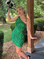 One Shoulder Green Tight Homecoming Dress SYH17 by vivymakudress