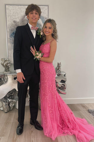 Vestidos de fiesta de tul verde con escote redondo y encaje, estilo sirena, vestidos de noche PSK438