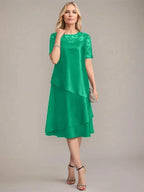 A-Line Scoop Knee-Length Mother of the Bride Dress With Applique & Sequins by Dreamylily