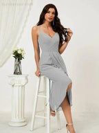 Numbersea Spaghetti Chiffon V Neck Bridesmaid Dress Mid-Length Slit Formal Prom Dress Homecoming Dress 2803 by numbersea