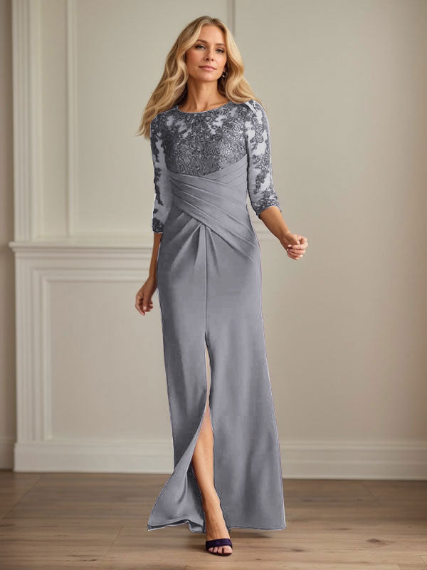 Plum Sheath Lace Stretch Crepe Mother of the Bride Dress